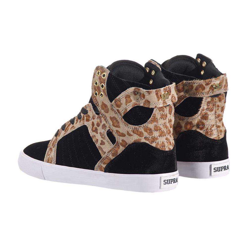 Baskets Montantes Supra SkyTop Noir Leopard Black/Cheetah-White Femme | DMY-99446861